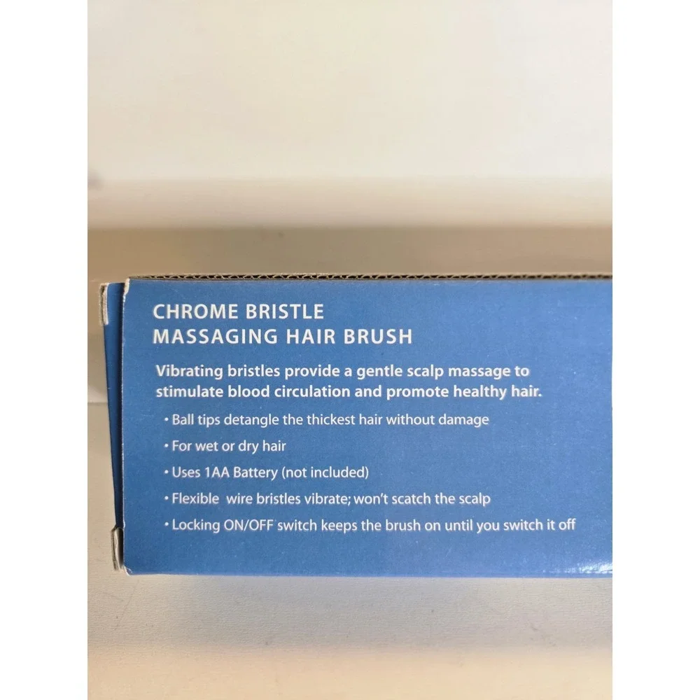 Vintage Brookstone Massaging Battery Power Chrome Bristle Hairbrush 1999 NEW